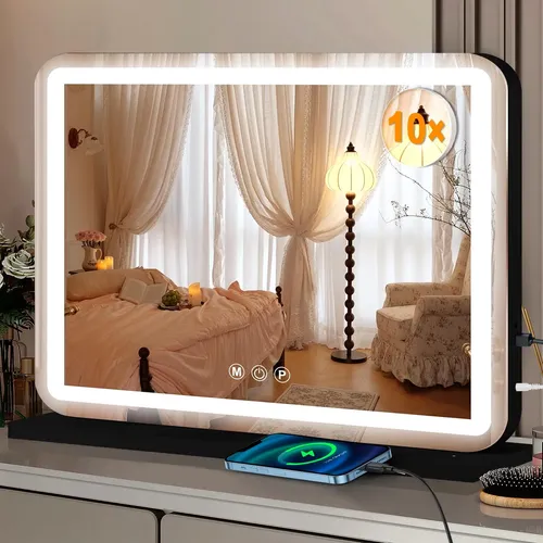 Espejo De Maquillaje Ratsamee 58x46cm Led Luz Touch Negro