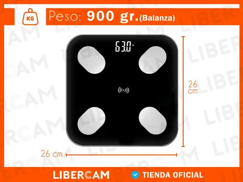 Balanza De Baño Bluetooth Familiar Ultra Slim 180kg libercam LBAL-60 Color Negro