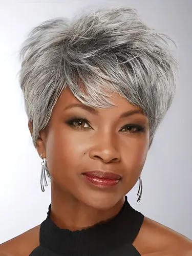 Pelucas Cortas De Pelo Gris Gris Para Mujer, Más De 60 Años,
