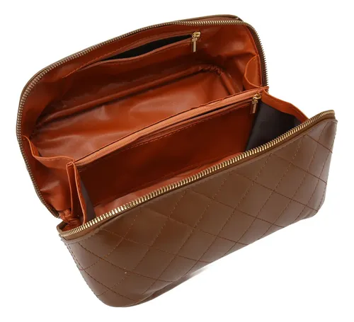 Bolsa De Maquillaje De Piel Sintética Con Gran Apertura Que