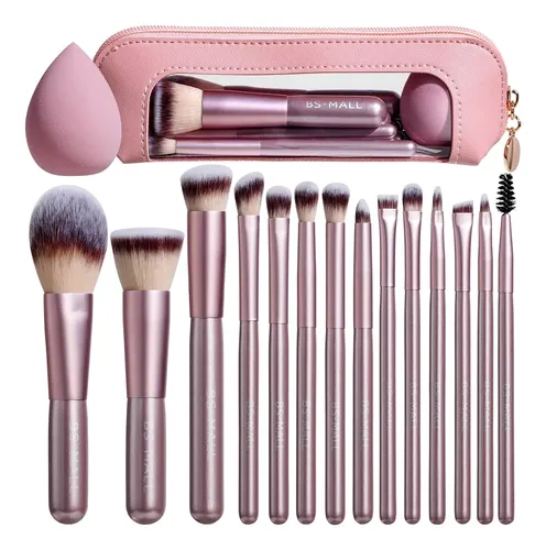Set De Brochas De Maquillaje Bs-mall 15 Unidades Rosa Dorado