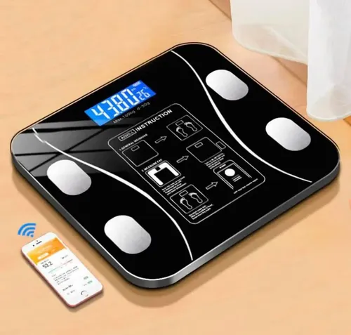 Balanza De Baño Bluetooth Familiar Ultra Slim 180kg Color Negro Pila