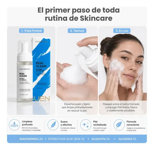 Limpieza Facial Desmaquillante Espuma limpiadora con Niacinamida Aloe Vera Oligovita X175ml