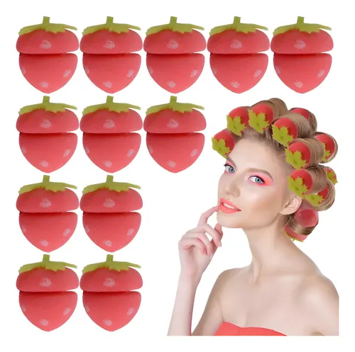 * 12 Pcs Rulos El Cabello En Forma Fresa Lindas .