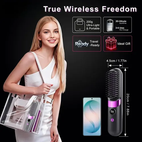 Straight Hair Comb, Rechargeable Portable Electric Brush Negro