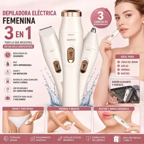 Depiladora Eléctrica 3 En 1 Rostro Y Cuerpo Blanco