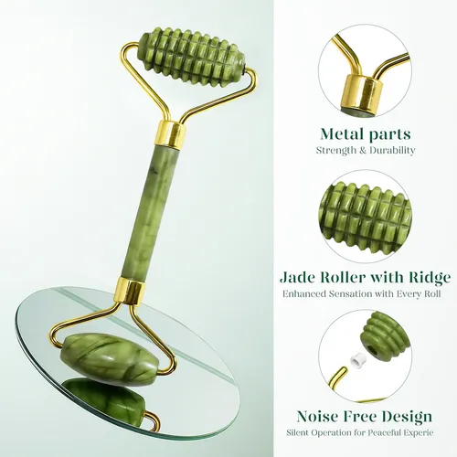 Kit Masajeador Facial Baimei Rodillo Y Gua Sha Verde