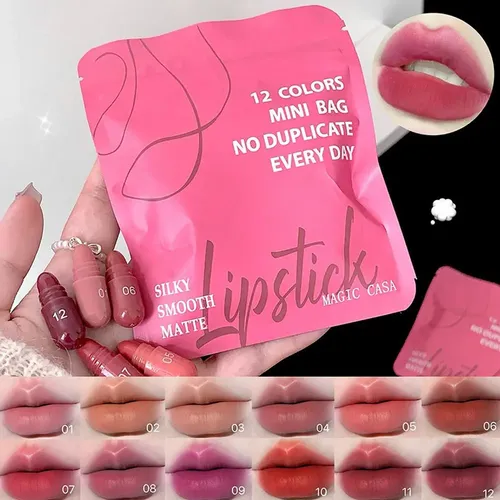 Set De 12 Colores De Lápiz Labial Mini Mate Natural Y Durade