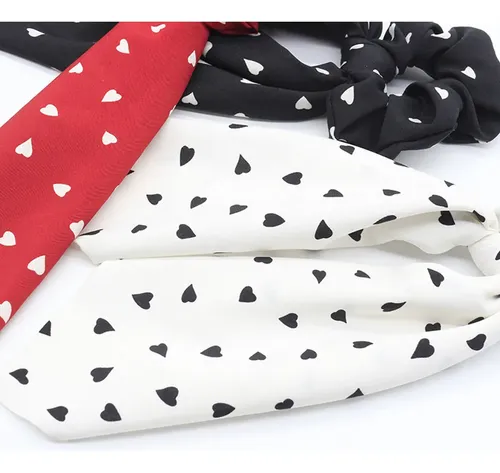 3 Piezas Diademas De Tela Con Corazones Y Scrunchies Para Ca Black, White, Red Estampada De Corazones