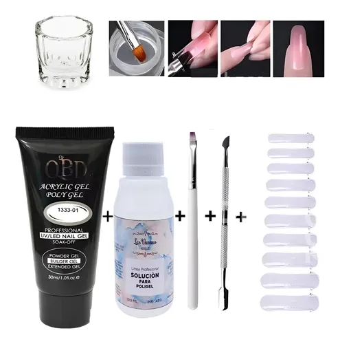 Kit Para Polygel 30ml Pincel Solucion Capsula Dual Dappen