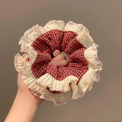 Cinta Scrunchie Retro De Cuadros Rojos Doble Capa 2026
