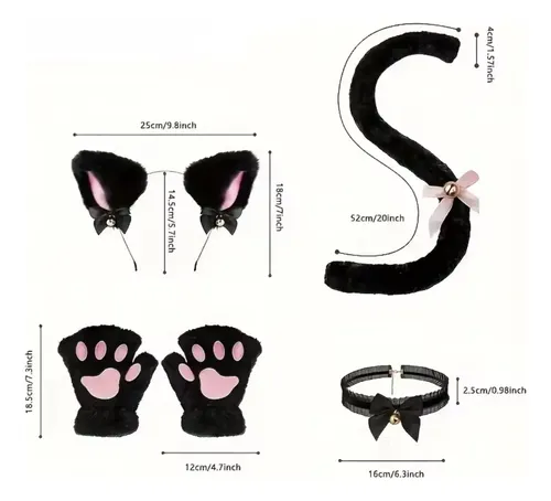 Set Accesorios Disfraz Gato Con Orejas Cola Guantes Y Co