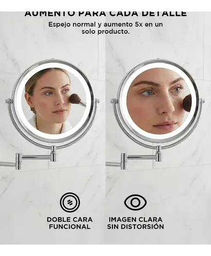 Espejo Con Luz Aro Led Maquillaje Gadnic C/ Aumento De Pared