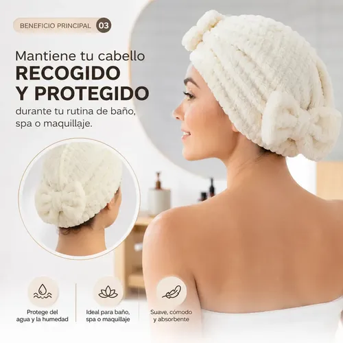 Gorro De Ducha Toalla Microfibra Moño Blanco
