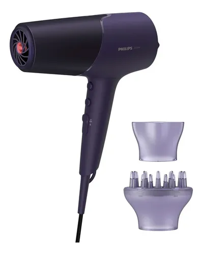 Secador De Pelo Philips Thermoshield Bhd514/00 2300w, Ionico, Golpe de Aire Frio, Boquilla Delgada y Difusor, Violeta Morado/metálico
