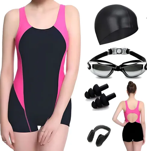 Traje De Baño Deportivo Mujer Natación Lycra+gorra Y Goggles