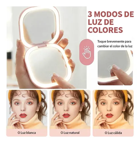 Espejo Maquillaje Portátil Led Aumento 10x Usb Recargable