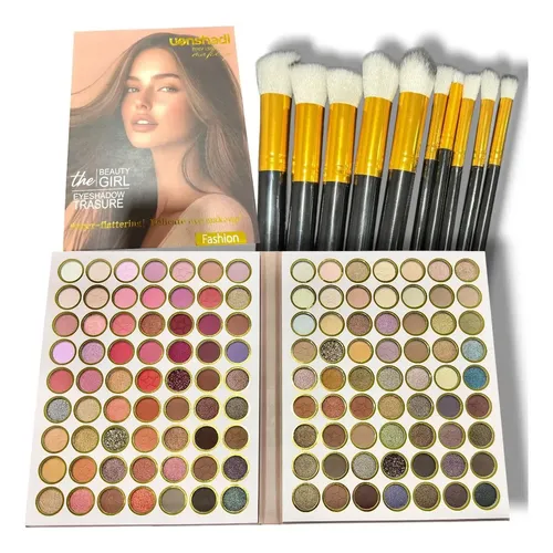 Paleta De Sombras Para Maquillaje 126 Tonos + Brochas Kabuki Marrón Claro