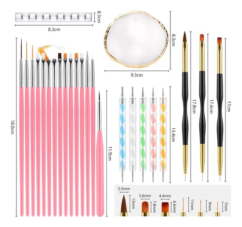 Set 25 Herramientas Para Uñas Con Pinceles Y Paleta