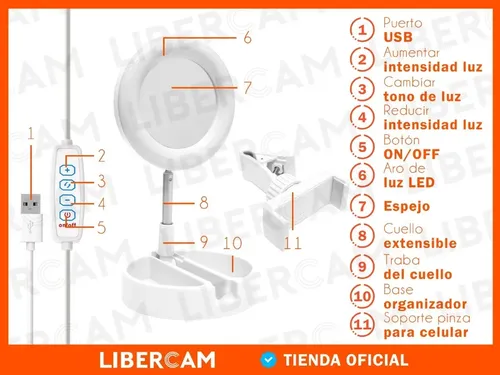 Espejo Selfie Porta Celular Luz Led Ring Light Usb Maquillaj