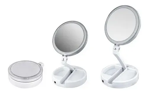 Espejo Con Luz Aro Led Maquillaje Aumento Plegable Usb/pila
