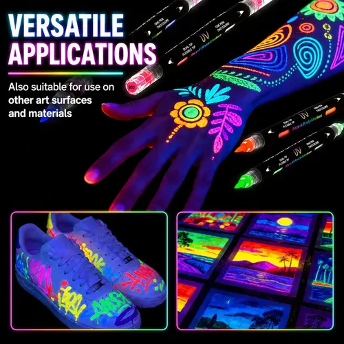 Pinturas Neon Marcadores Uv Fluorescentes Maquillaje 8 Pzs