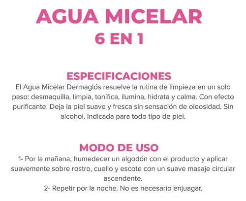 Dermaglós Facial Agua Micelar 6 En 1 Desmaquillante 400ml