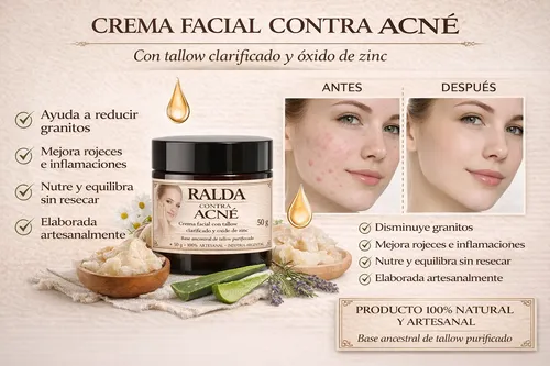 Crema Facial Antiacné Con Zinc Y Tallow Clarificado 50g