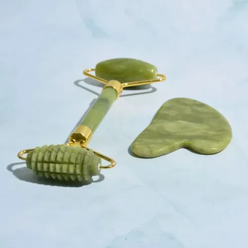 Kit Skincare Rodillo Jade Masajeador Facial Gua Sha 3 En 1