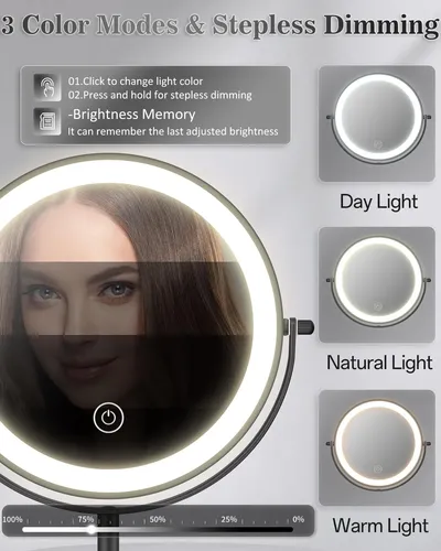 Espejo De Maquillaje Con Luz 30x Aumentos Recargable Negro