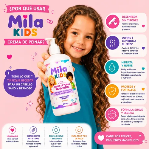 Crema De Peinar Para Rizos Mila Kids 500 Ml Infantil Niños