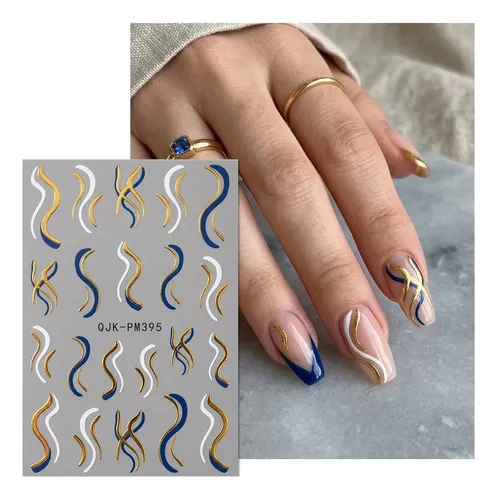 Pegatinas De Uñas Laminadas En Caliente Con Forma Y Línea Ge