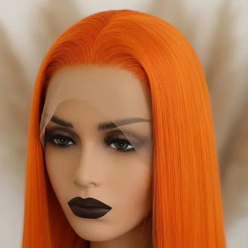 Peluca Lace Front Adiolacba Premium Símil Natural 70 Cm Tamaño De La Base Regulable Tono Naranja Glam