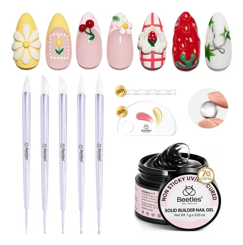 Kit 5 Herramientas Nail Art Gel 3d Silicona Diseño