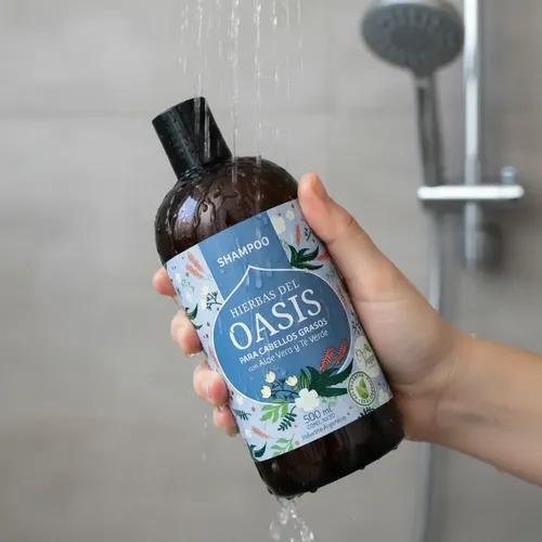 Shampoo Para Cabellos Grasos Con Aloe Vera Y Té Verde Hierbas Del Oasis Vegan Sin Parabenos