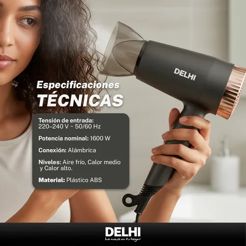 Secador De Pelo 1600w Iónico Delhi 3 Velocidades Compacto