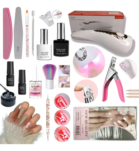 Kit Para Uñas De Soft Gel O Pres On Con Cabina Uv Recargable