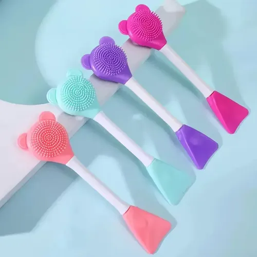 Pack X12 Cepillo Exfoliante Para Punto Negro Y Labios Limpiador Facial Con Espatula De Silicona Osito Rebaratooo