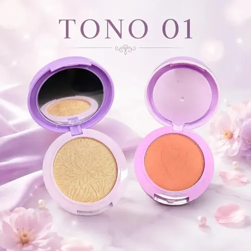 Rubor E Iluminador Tono 01 En Polvo 2 En 1 Maquillaje Rostro Veoquiero