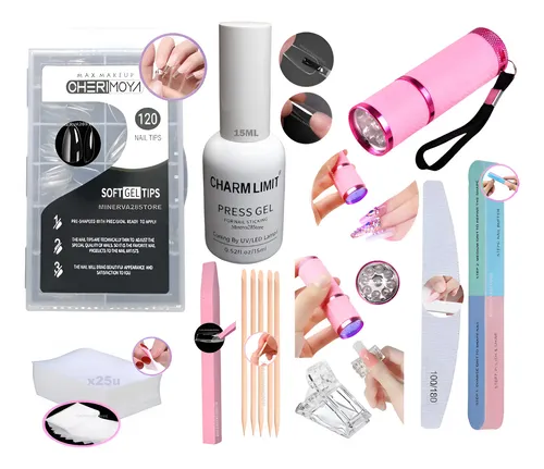 Kit Tips Soft Gel Cherimoya X120 Press Gel Liquido, Linterna