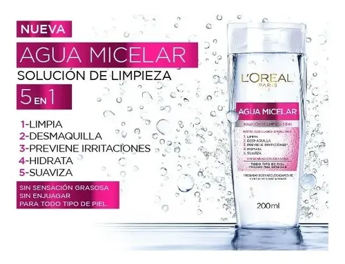 Agua Micelar Desmaquillante Y Limpieza Facial 5en1 Loreal