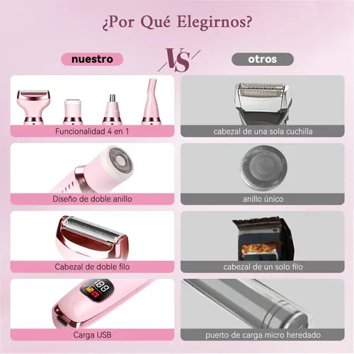 Depiladora Eléctrica Para Mujer Bikini 4 En 1 Recargable