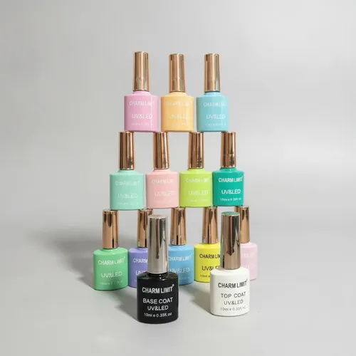Kit Esmaltes Semipermanente X 14 Un. Base Top Coat Uñas Gel
