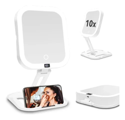 Espejo De Maquillaje Sanycasa, 10 Luces Recargables Y Plegab