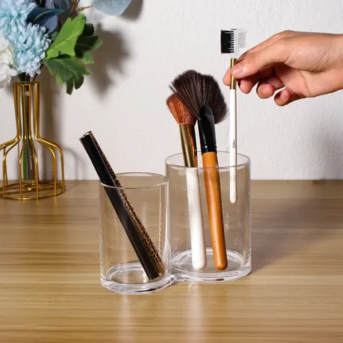 Doble Organizador Brochas Maquillaje Acrilico Portacosmetico