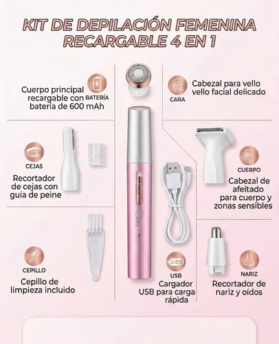 Depiladora Eléctrica 4 En 1 Recargable Usb Kit Facial Nariz