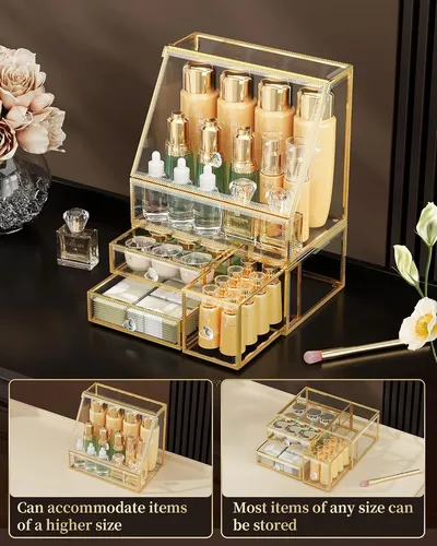 Organizador De Maquillaje De Vidrio Coralhouse –  Cajón –  C Coral Claro