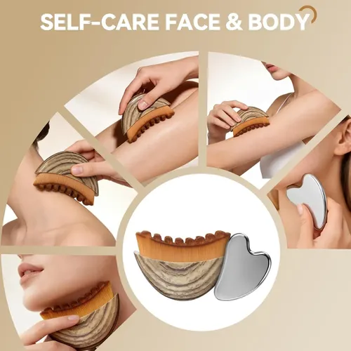 Set 2 Piezas Gua Sha Y Cepillo Facial Para Drenaje