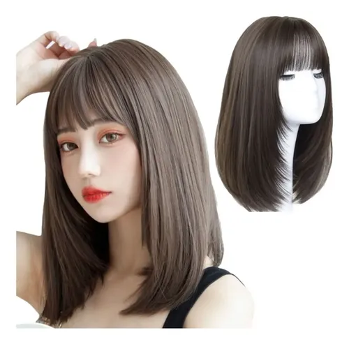 Peluca De Cabello Natural Castaño Para Mujer