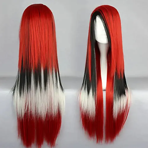Peluca De Pelo Rojo Degradado Sintético, Negro Y Blanco, Col Red Black White 28inches